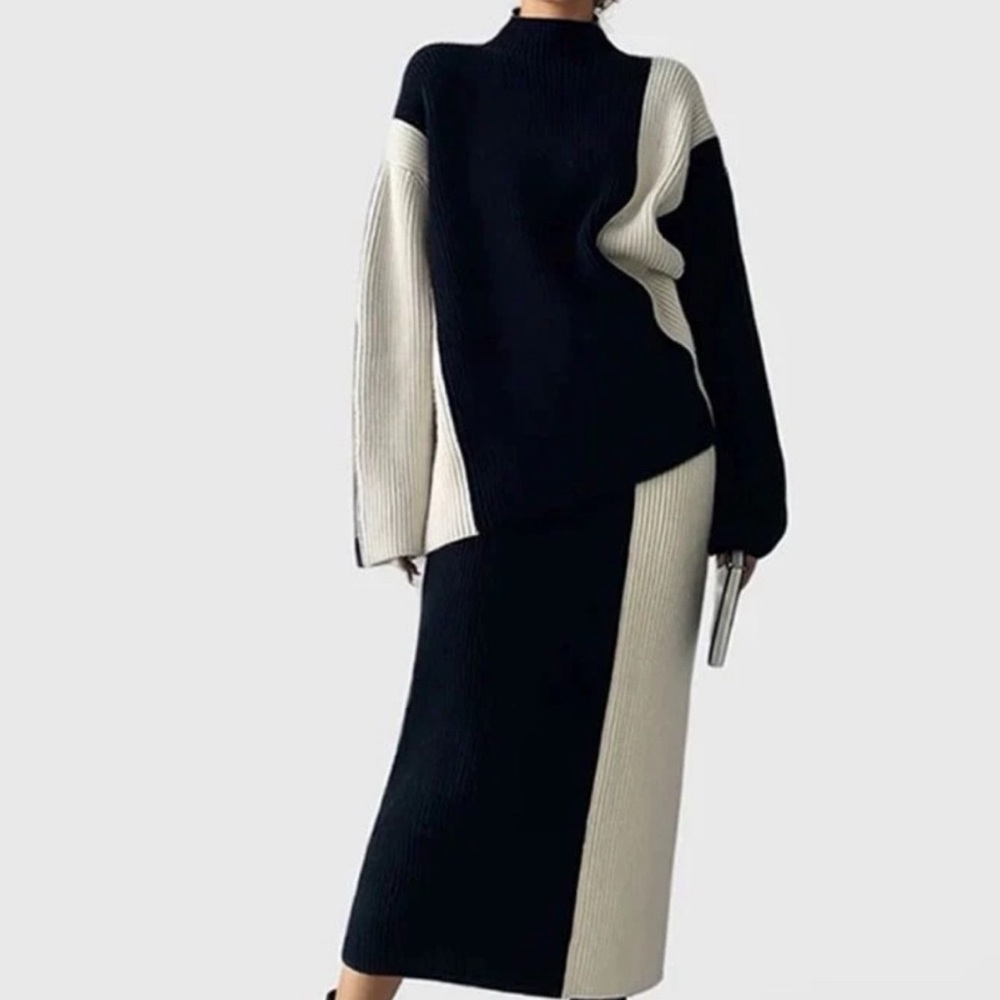 Black & White Oversized Sweater & Skirt
